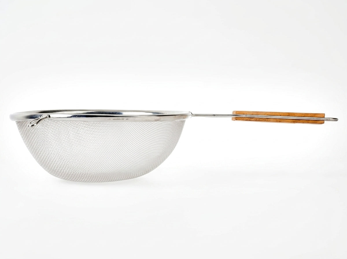 8-Inch Tinned Mesh Strainer with Wooden Handle
