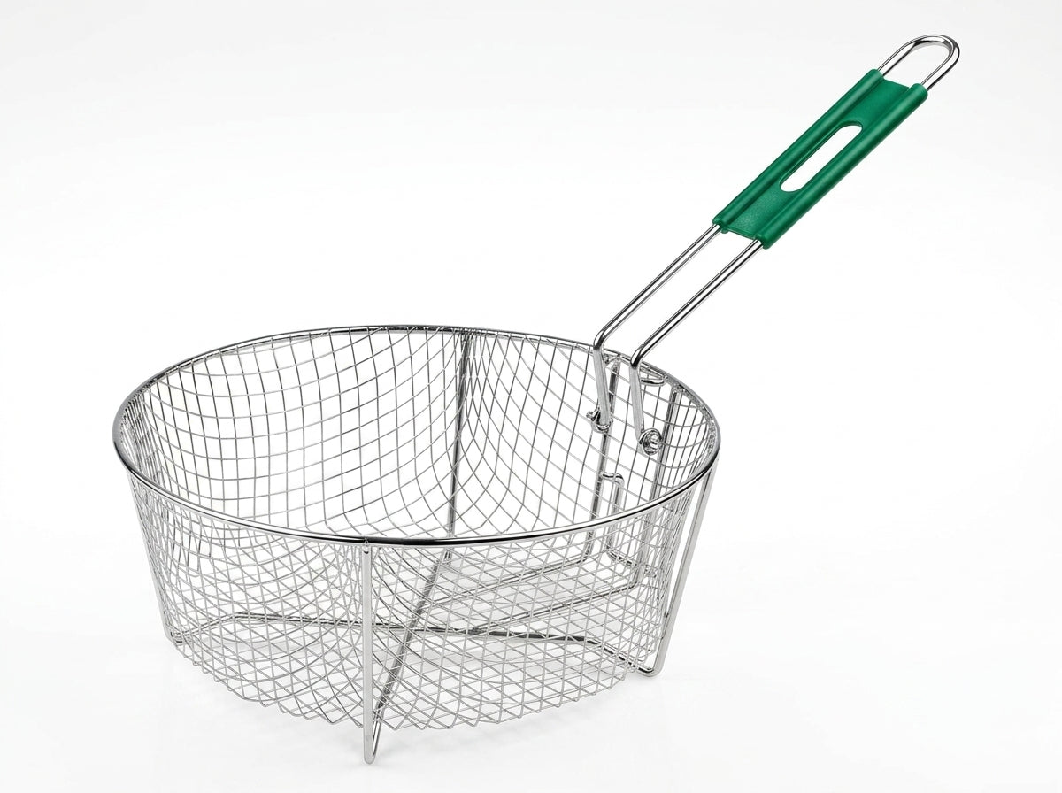 10.5-Inch Nickel-Plated Fry Basket with Folding Handle