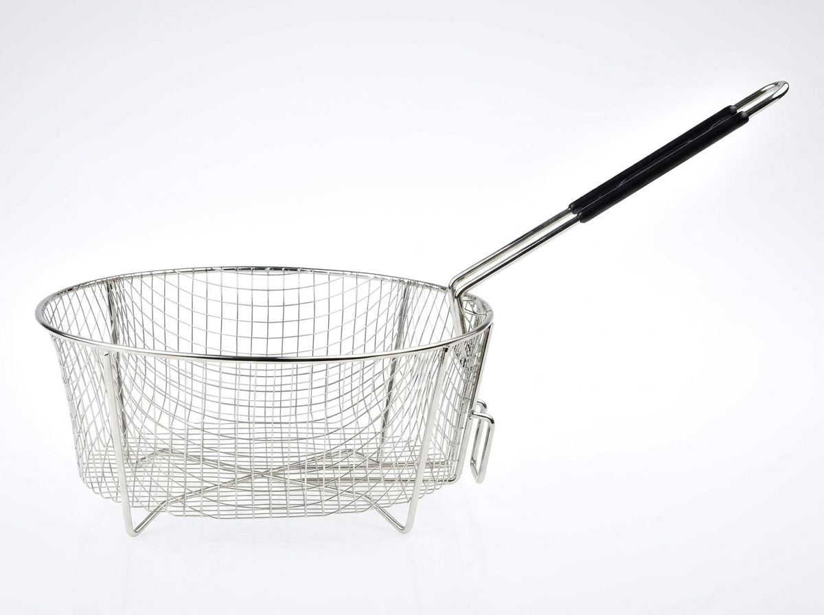 10.5-Inch Nickel-Plated Fry Basket with Folding Handle
