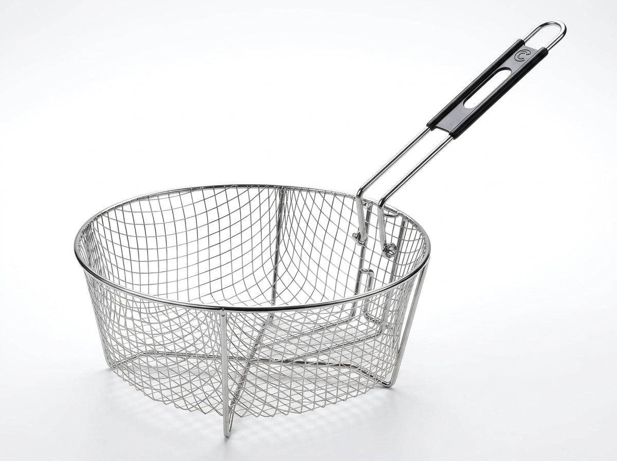 10.5-Inch Nickel-Plated Fry Basket with Folding Handle