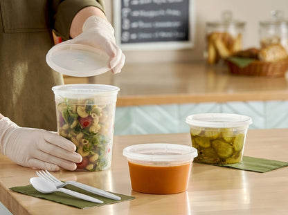 16 oz Heavy-Duty Translucent Plastic Deli Containers with Lids – 140/Case