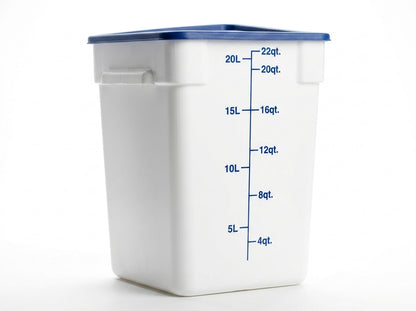 22 Qt White Square Polypropylene Food Storage Container with Blue Lid