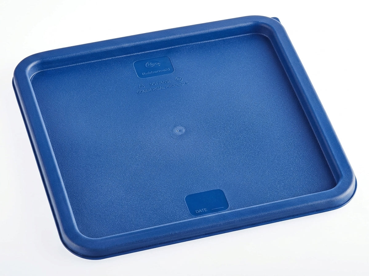 22 Qt White Square Polypropylene Food Storage Container with Blue Lid