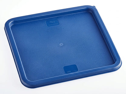 22 Qt White Square Polypropylene Food Storage Container with Blue Lid