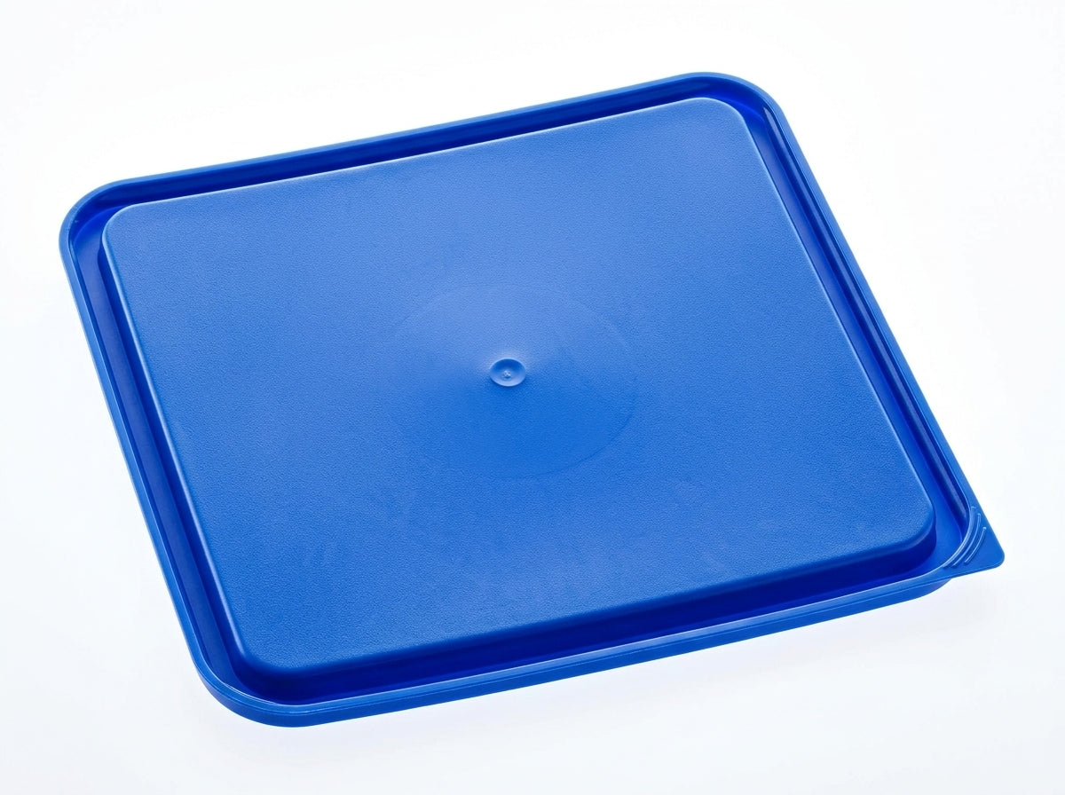 22 Qt White Square Polypropylene Food Storage Container with Blue Lid