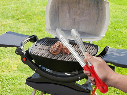 304 Stainless Steel Serving Tongs with Red Non-Slip Plastic Handle