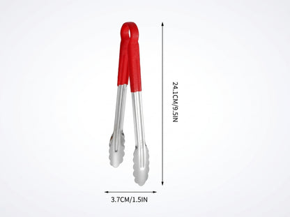 304 Stainless Steel Serving Tongs with Red Non-Slip Plastic Handle