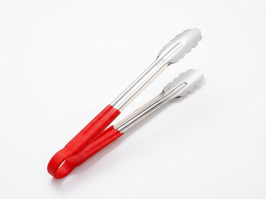 304 Stainless Steel Serving Tongs with Red Non-Slip Plastic Handle