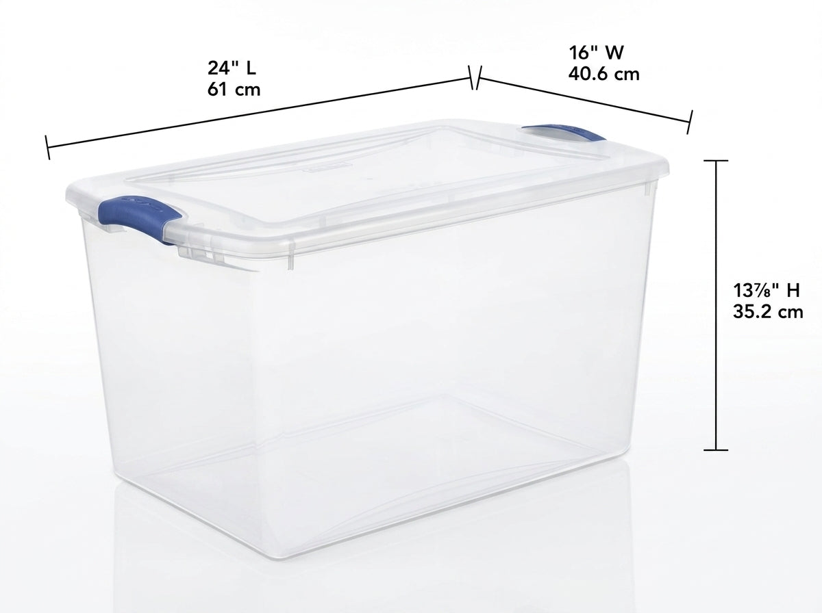 66-Quart Clear Plastic Storage Bin with Latching Lid – 24-Inch