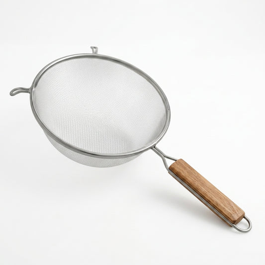 8-Inch Tinned Mesh Strainer with Wooden Handle