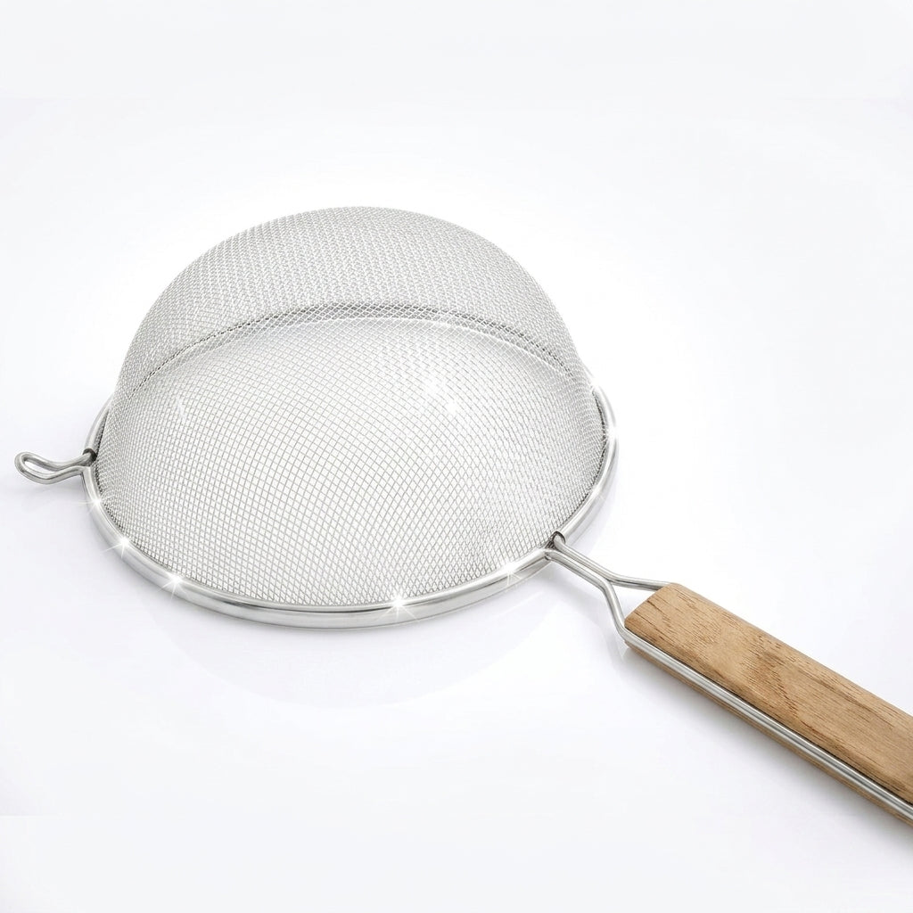 8-Inch Tinned Mesh Strainer with Wooden Handle