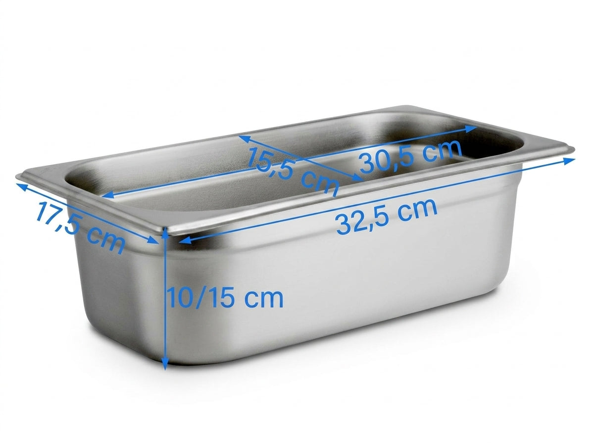 GN 13 Stainless Steel Food Pan – AISI 304, 10 cm & 15 cm