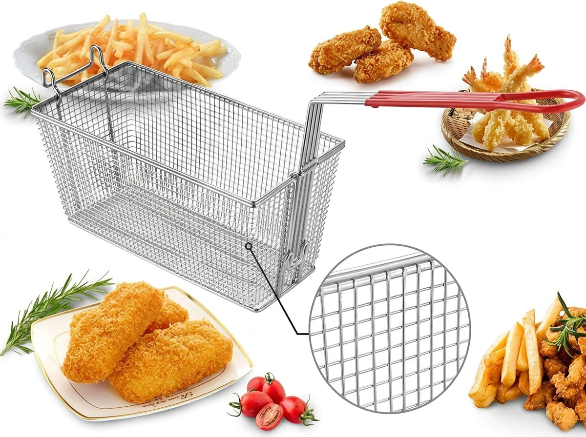 Large Commercial Deep Fryer Baskets 13.25 x 6.5 x 5.88-Inch – 2 Pack