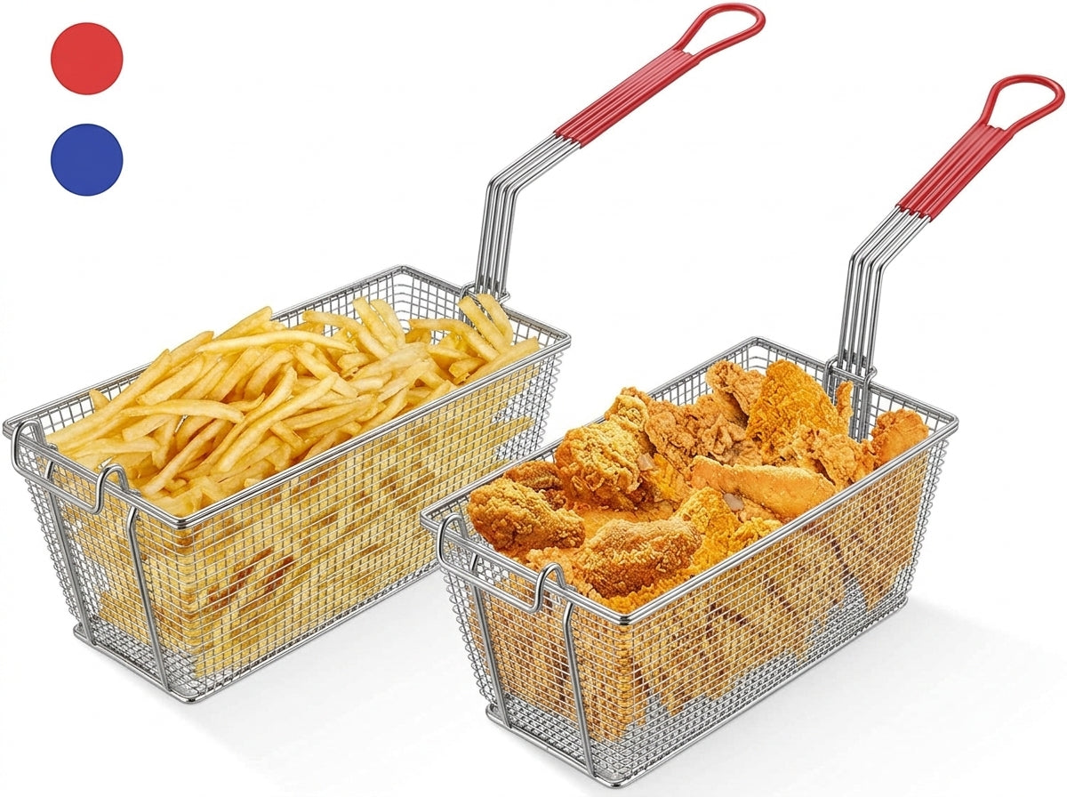 Large Commercial Deep Fryer Baskets 13.25 x 6.5 x 5.88-Inch – 2 Pack