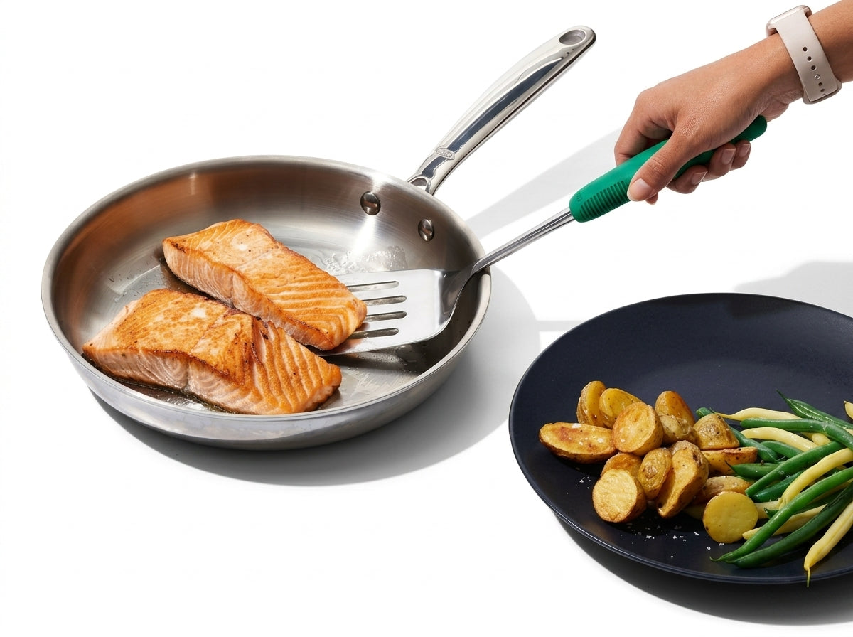 Stainless Steel Slotted Turner with Non-Slip Handle – 12.6-Inch