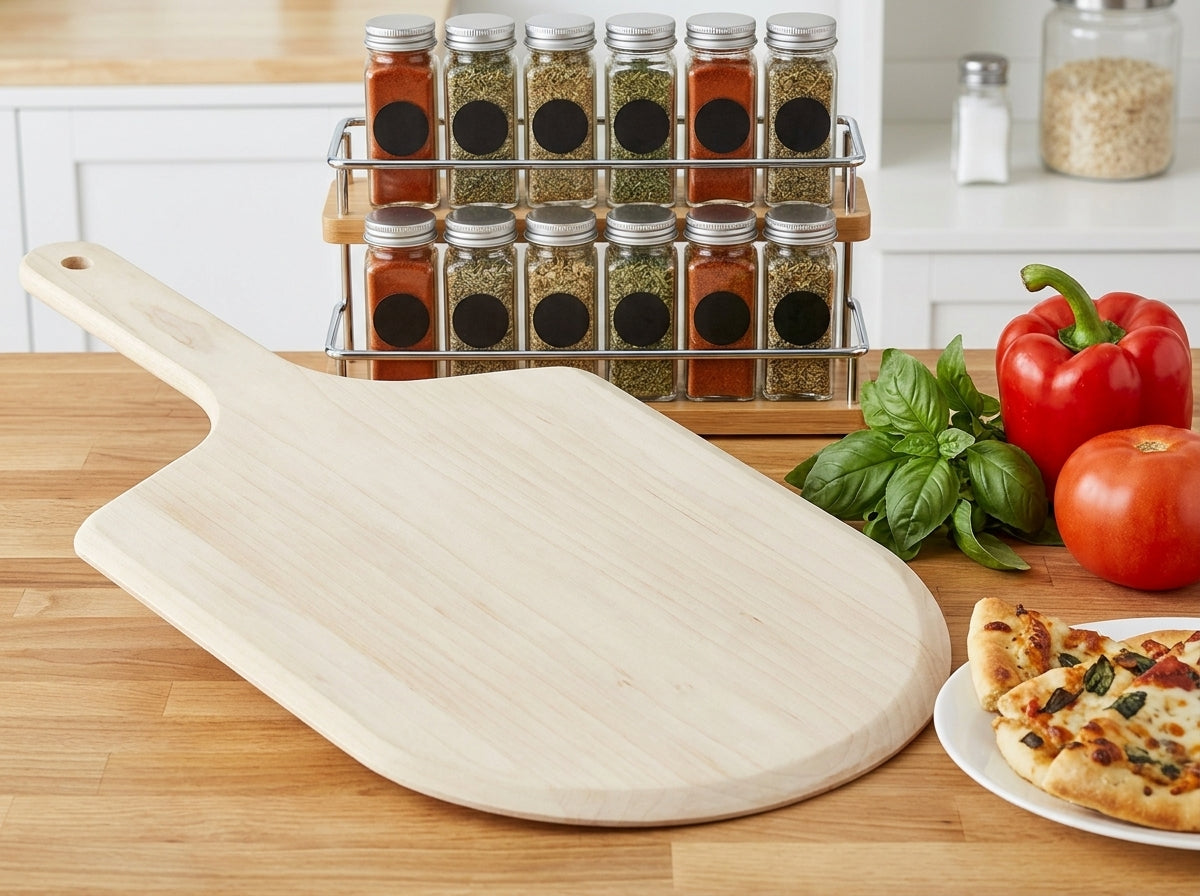 Wooden Pizza Peel with Tapered Edge and Hanging Loop – 21.5-Inch